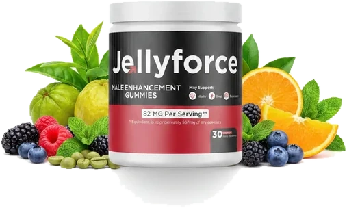 Jelly Force bottle photographed with fruit