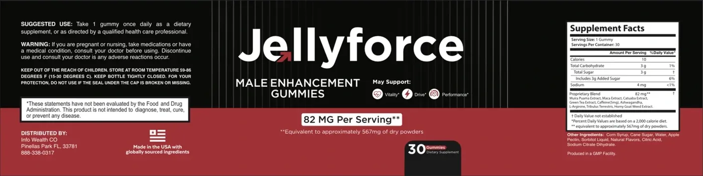 Jelly Force label wrap with the Supplement Facts panel